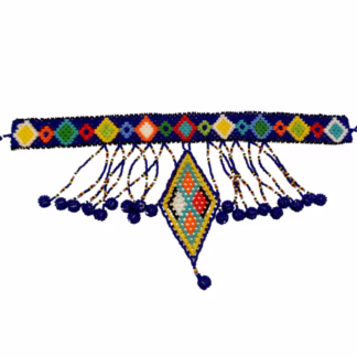 handmade african beaded choker necklace with diamond pendant and fringe