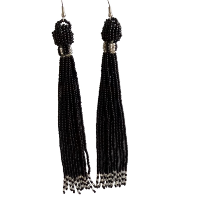 Handmade Unique African-tassel- bead- frill statement- dangle drop Earrings. - Image 5