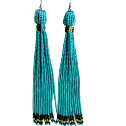 Handmade Unique African-tassel- bead- frill statement- dangle drop Earrings. - Image 6