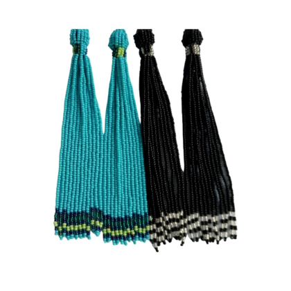 Handmade Unique African-tassel- bead- frill statement- dangle drop Earrings. - Image 7