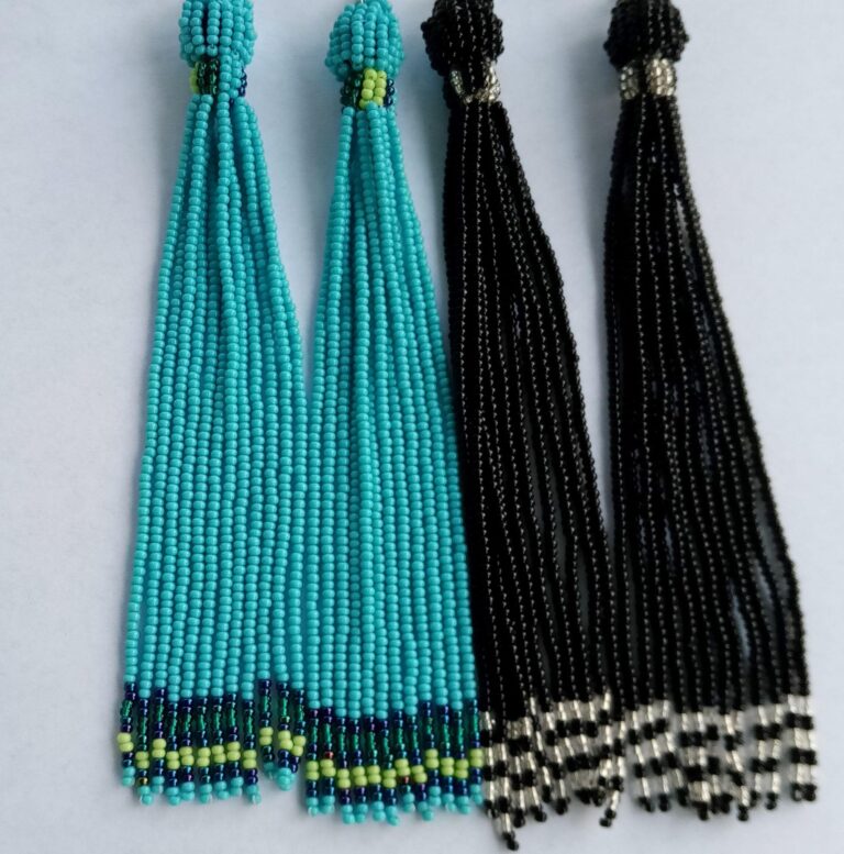 Handmade Unique African-tassel- bead- frill statement- dangle drop Earrings. - Image 3