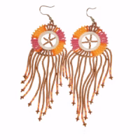 handmade african beaded drop earrings with cascade fringe and circular design