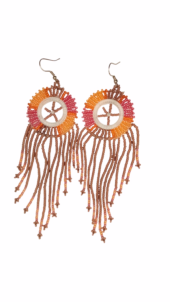 Handmade African Beaded Drop Earrings Cascade Fringe Statement Dangle Earrings - Image 4