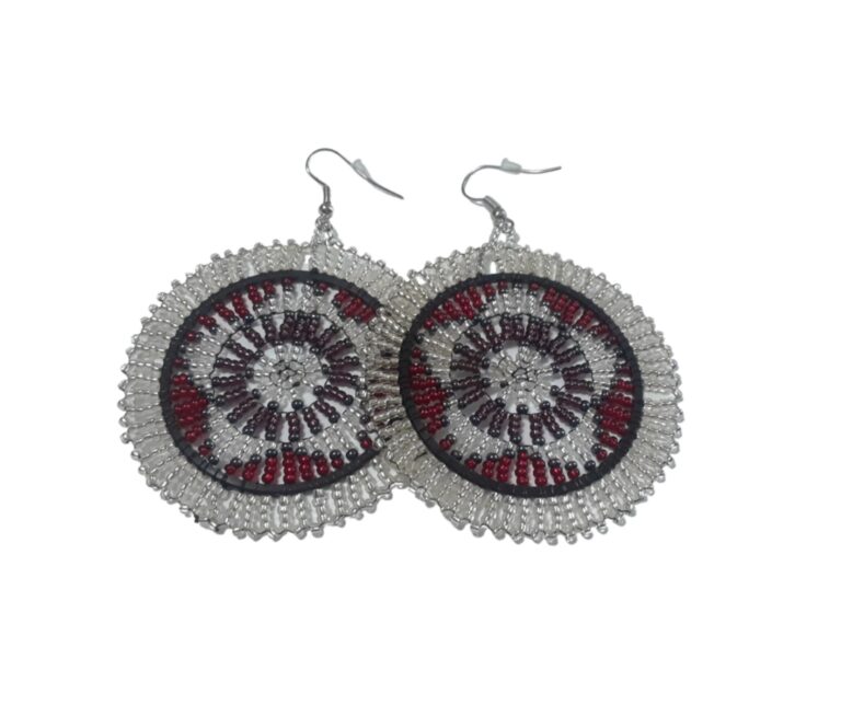 Handmade Beaded Hoop Earrings – Silver Red Tribal Statement Jewelry, Boho Festival Fashion Accessories for Women - Image 5