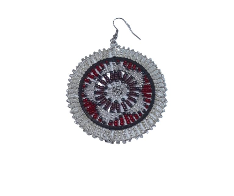 Handmade Beaded Hoop Earrings – Silver Red Tribal Statement Jewelry, Boho Festival Fashion Accessories for Women - Image 8