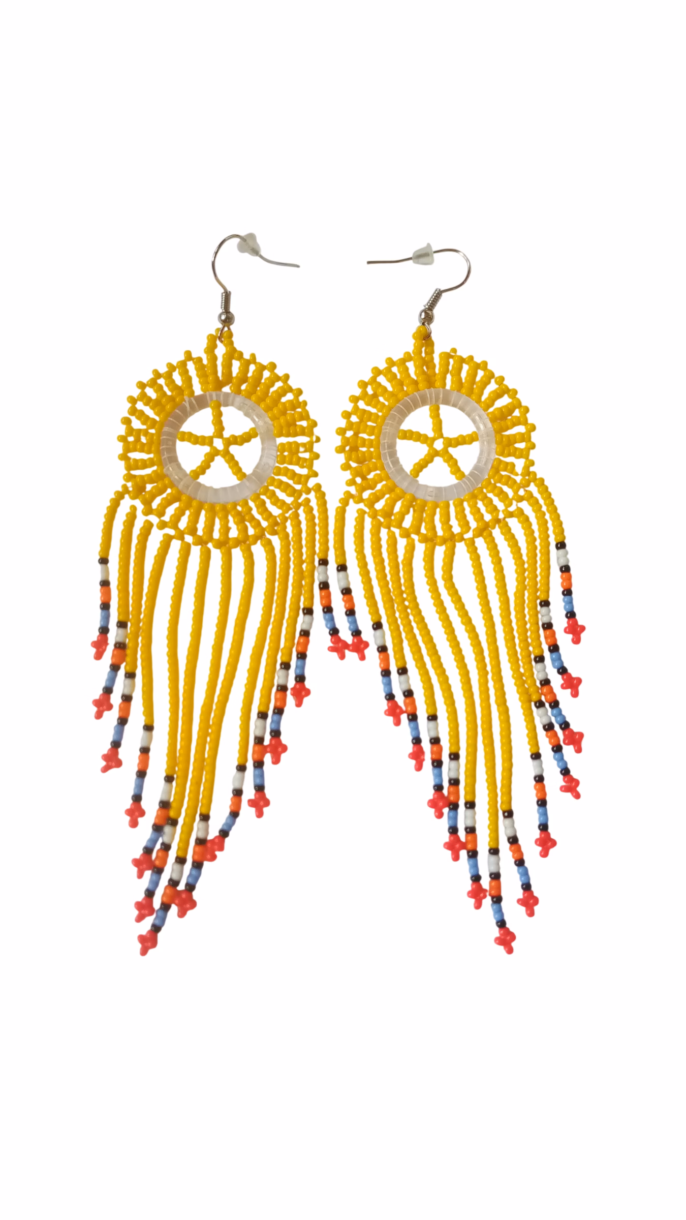 handmade African beaded cascade earrings-Handmade African beaded earrings- Yellow cascade dangle earrings-