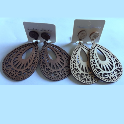 A pair of trendy - brown / tan (off white) Laser cut wooden Earrings- Statement Earrings-Dangle Earrings- Lightweight Earrings- Free Domestic Shipping. - Image 4