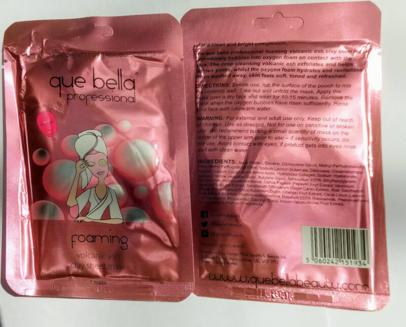 “Que Bella Volcanic Ash Foaming Clay Sheet Mask – Deep Cleansing & Hydrating Facial- Exfoliating Sheet mask - Image 3