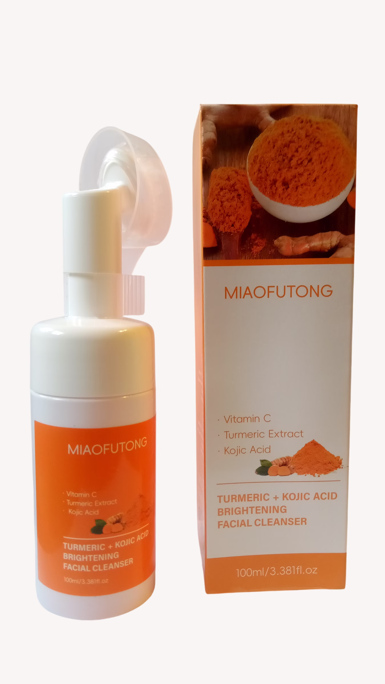 Turmeric Kojic Acid Brightening Facial Cleanser Foam Wash Silicone Brush Vitamin C Skin Care 100ml - Image 8