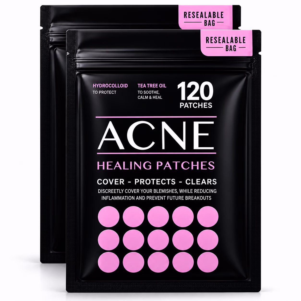 120 hydrocolloid acne patches with tea tree oil in 3 sizes for blemish care