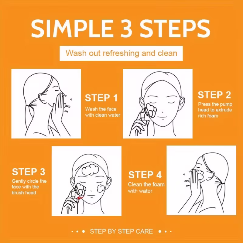 Turmeric Kojic Acid Brightening Facial Cleanser Foam Wash Silicone Brush Vitamin C Skin Care 100ml - Image 4