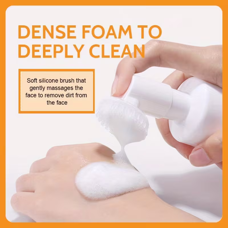 Turmeric Kojic Acid Brightening Facial Cleanser Foam Wash Silicone Brush Vitamin C Skin Care 100ml - Image 2